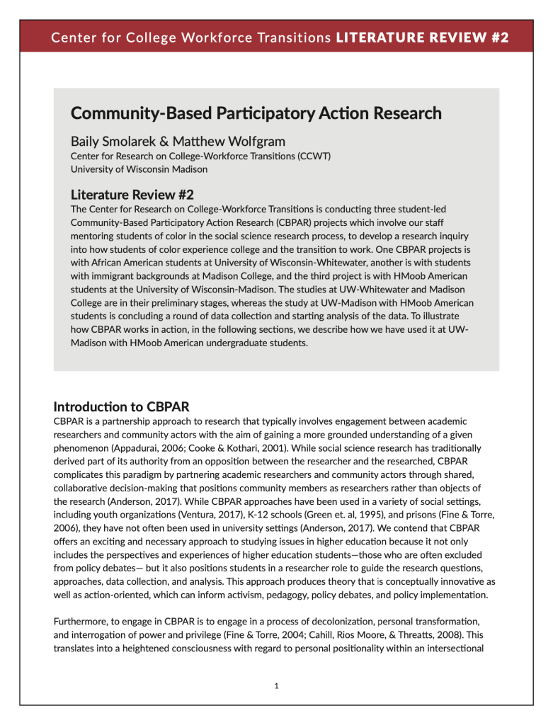 Community-Based Participatory Action Research – CCWT – UW–Madison